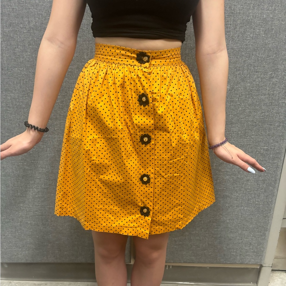Vintage Yellow Polka Dot Button-Up Skirt